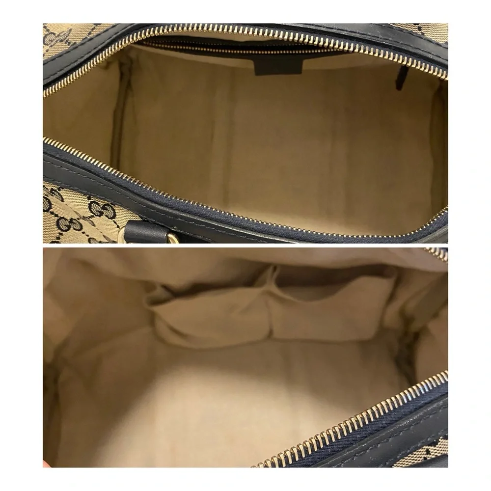 SOLD- AUTHENTIC GUCCI Canvas/leather Vintage Boston Bag Crossbody Red/Navy - Picture 10 of 15
